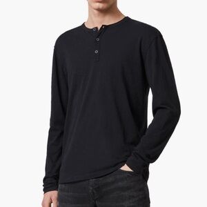 All Saints Men’s Black Figure Long Sleeve Henley Shirt Size M